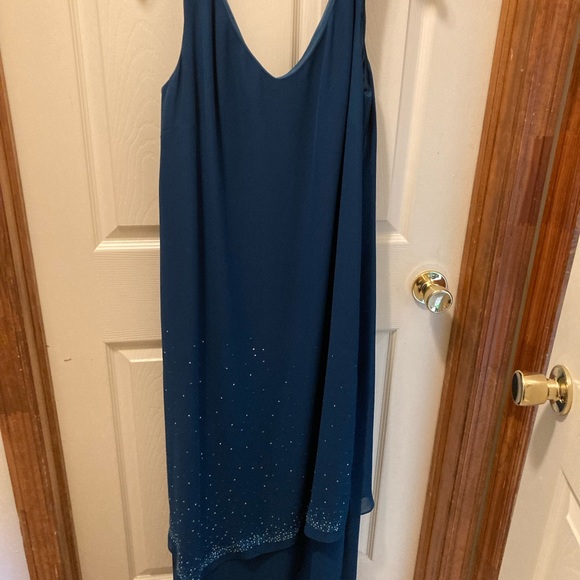 Ursula of Switzerland teal chiffon sparkles layered dress - Picture 3 of 11